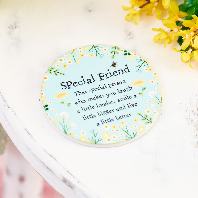 Spring Floral Friend Round Coaster Blue Ceramic