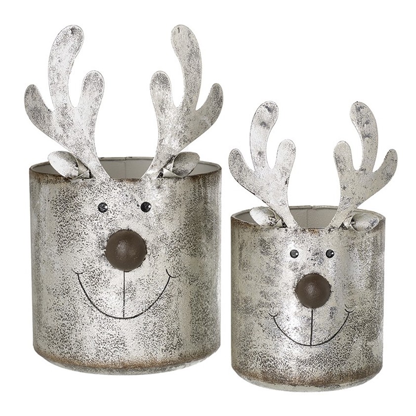 Distressed Metal Reindeer Bucket