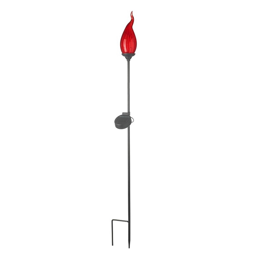 Red Glass Flame Solar Metal Stake