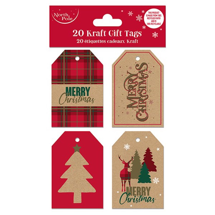 20pk Tartan Kraft Gift Tags