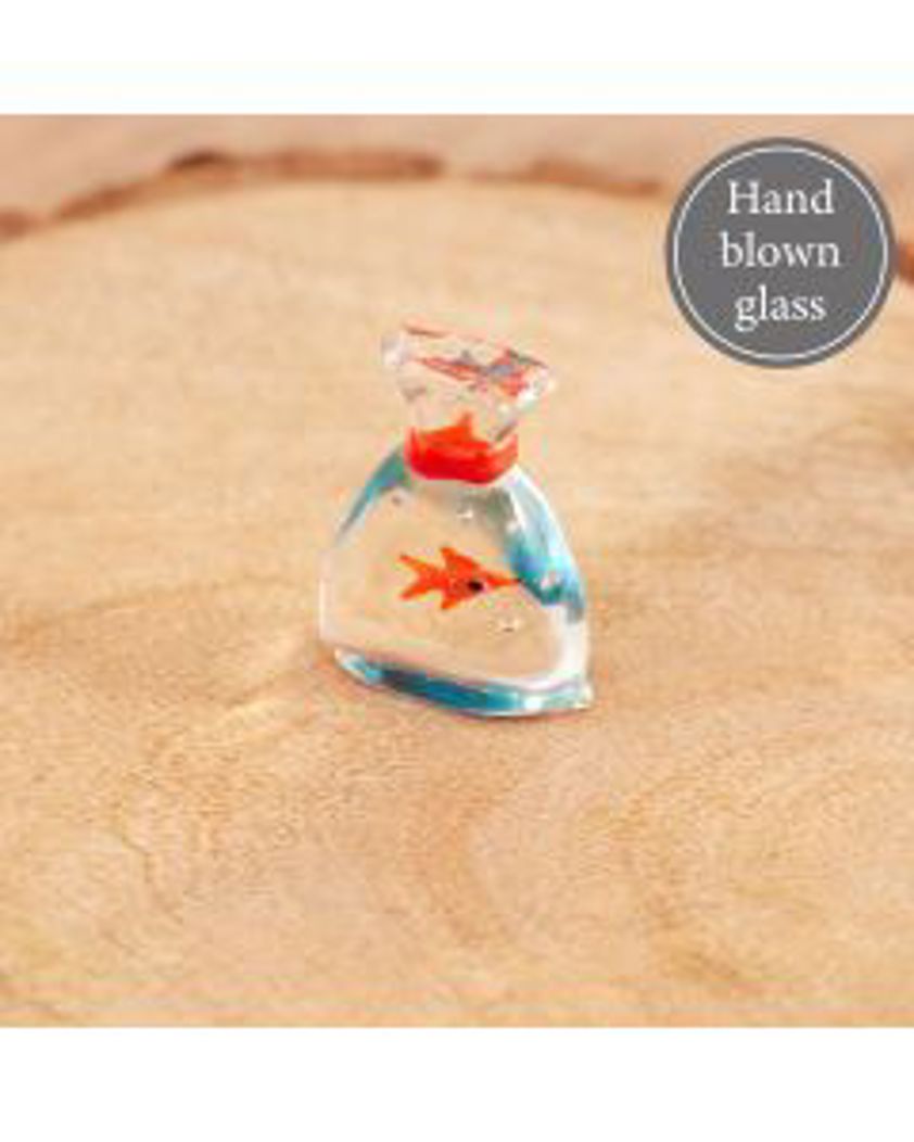 Glass Bag With Goldfish Ornament Hand Blown