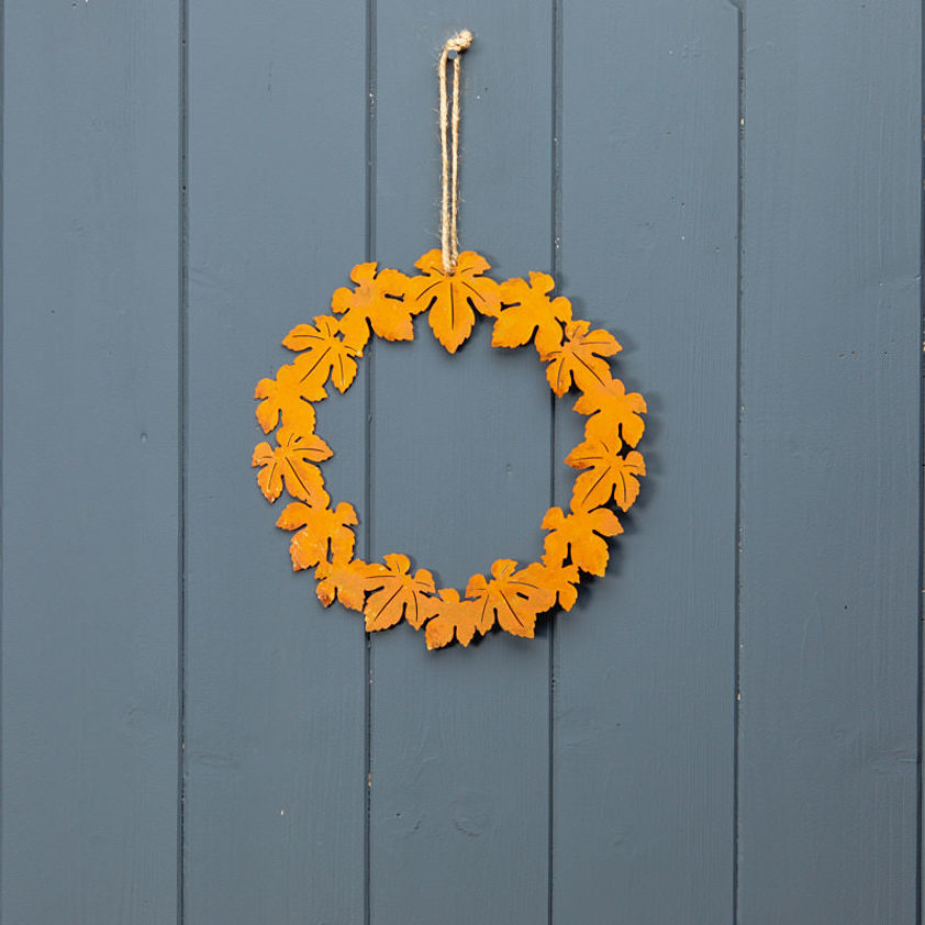 Hanging Metal Leaf Rust Look Wreath