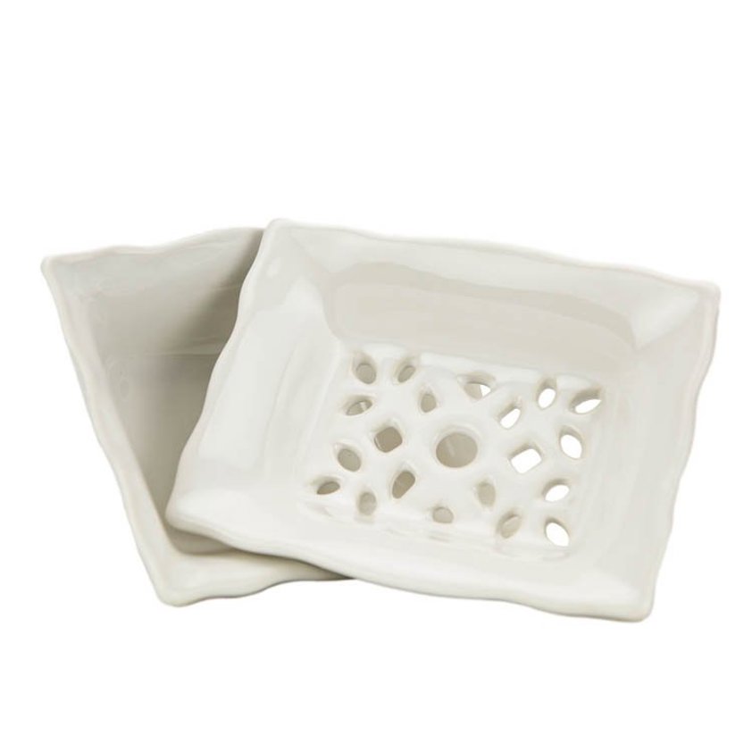 Medium Double Layered Ceramic Draining Soap Dish - Medium for 50g soap