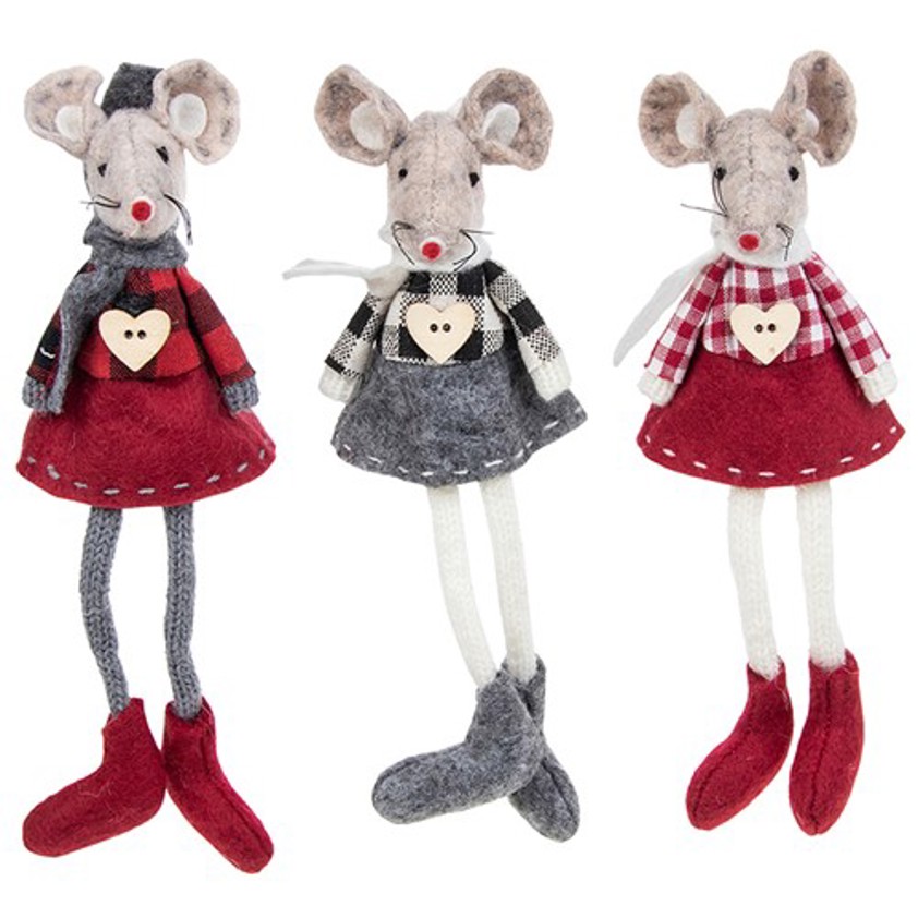 Christmas Tartan Mice Dangly Legs