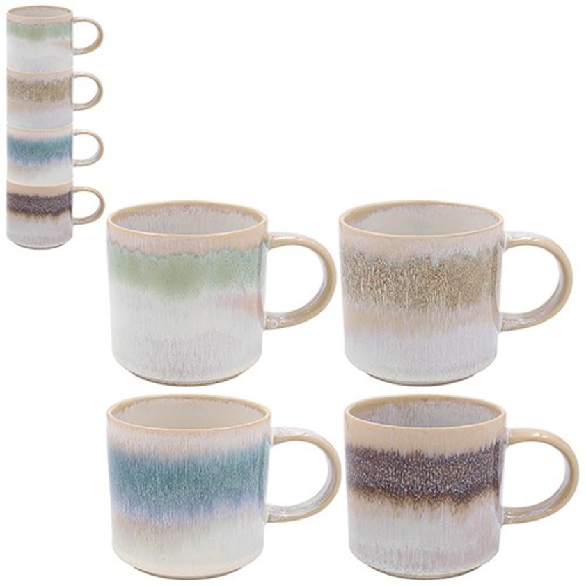 Elements Stone Glaze Stack Mug Mottle Set of 4