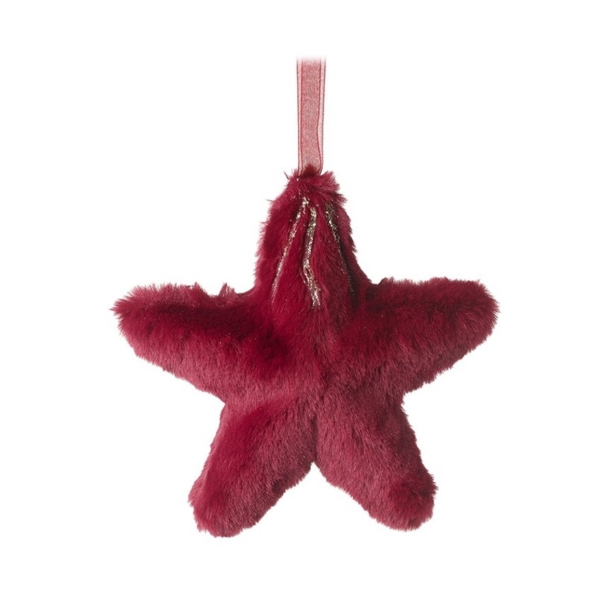 Red Fluffy Star With Ribbon Hanger