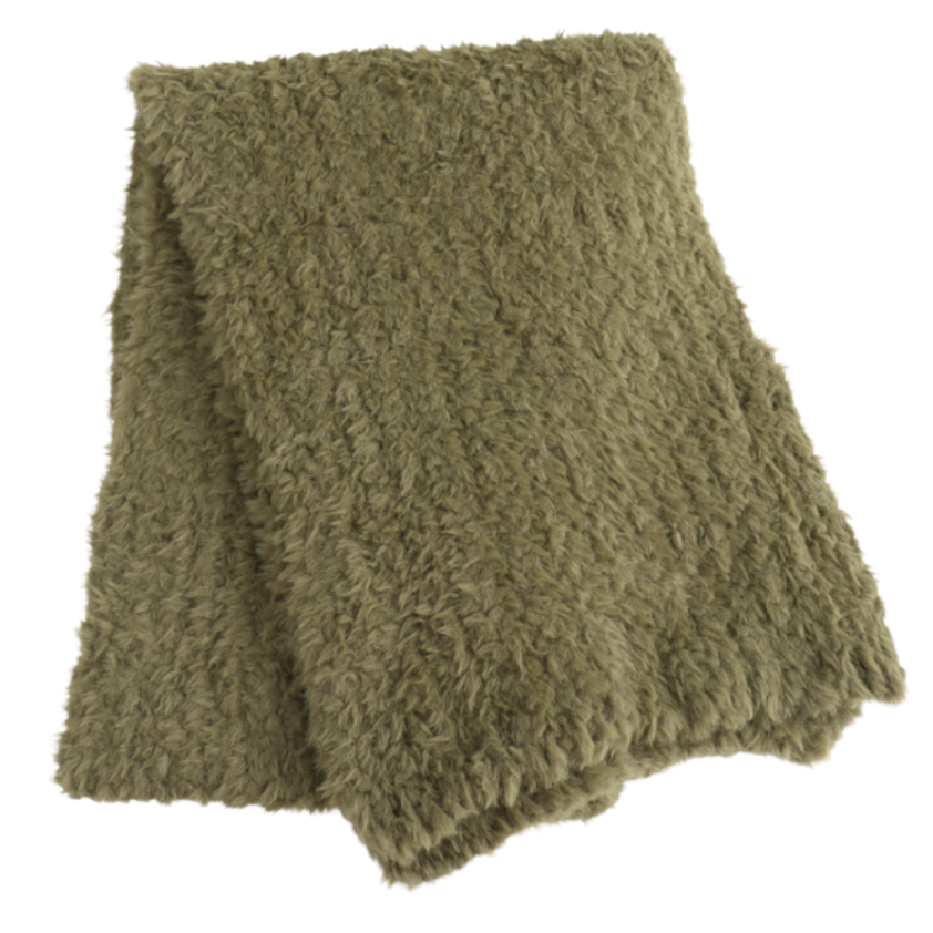 Green Plain Knit Scarf Cream