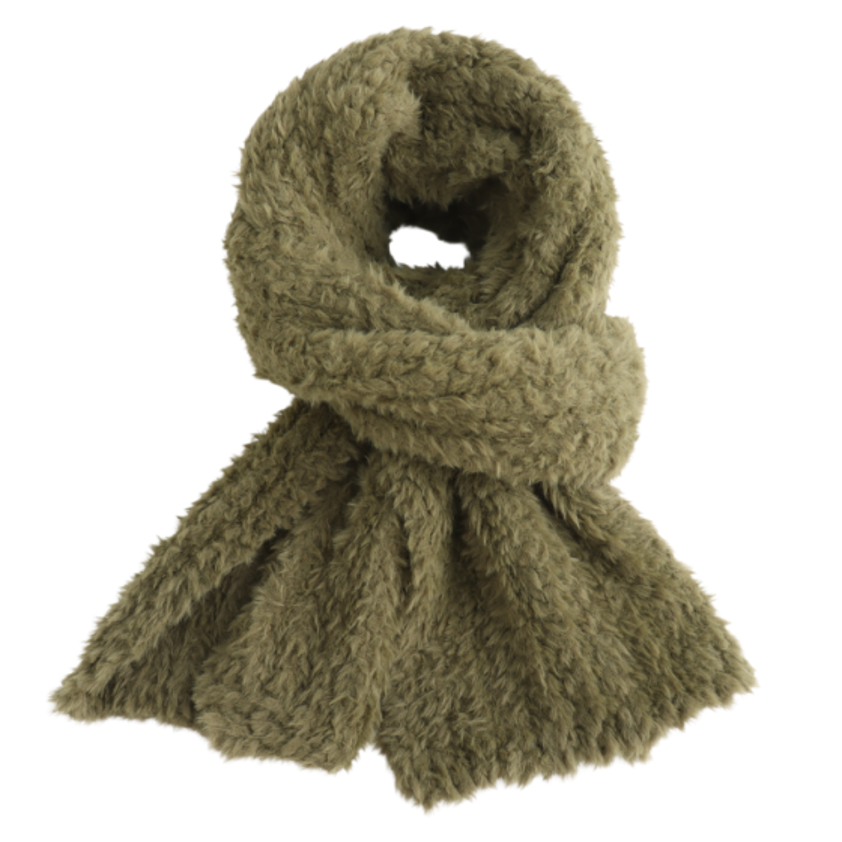 Green Plain Knit Scarf Cream