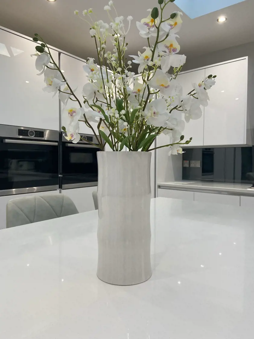 White tube bamboo vase