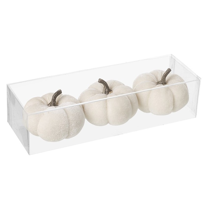 Cream Set of 3 Velvet Pumpkins