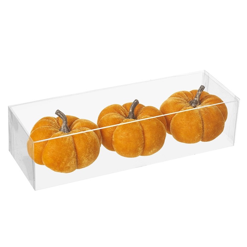 Orange Set of 3 Velvet Pumpkins