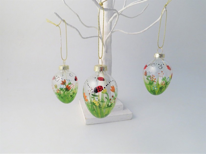 6.8Cm Hanging Glass Egg With Ladybird