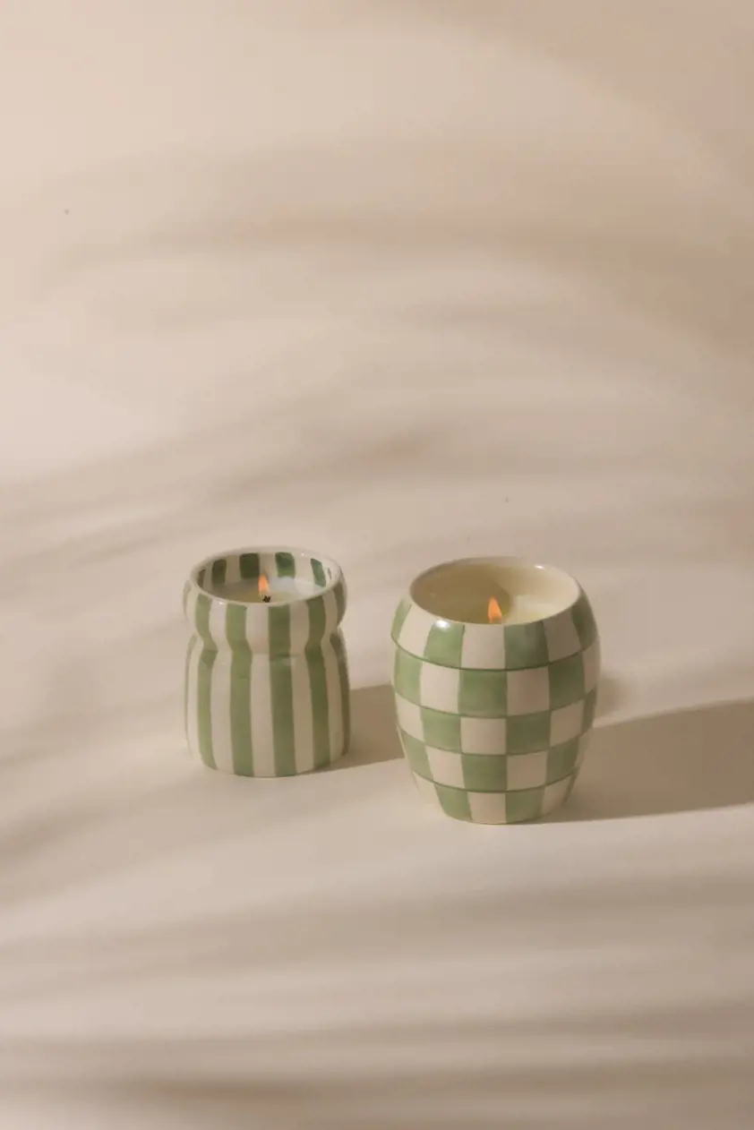 Cabana 6.5oz/184g Sage Striped Ceramic Candle - Bora Bora Boxed