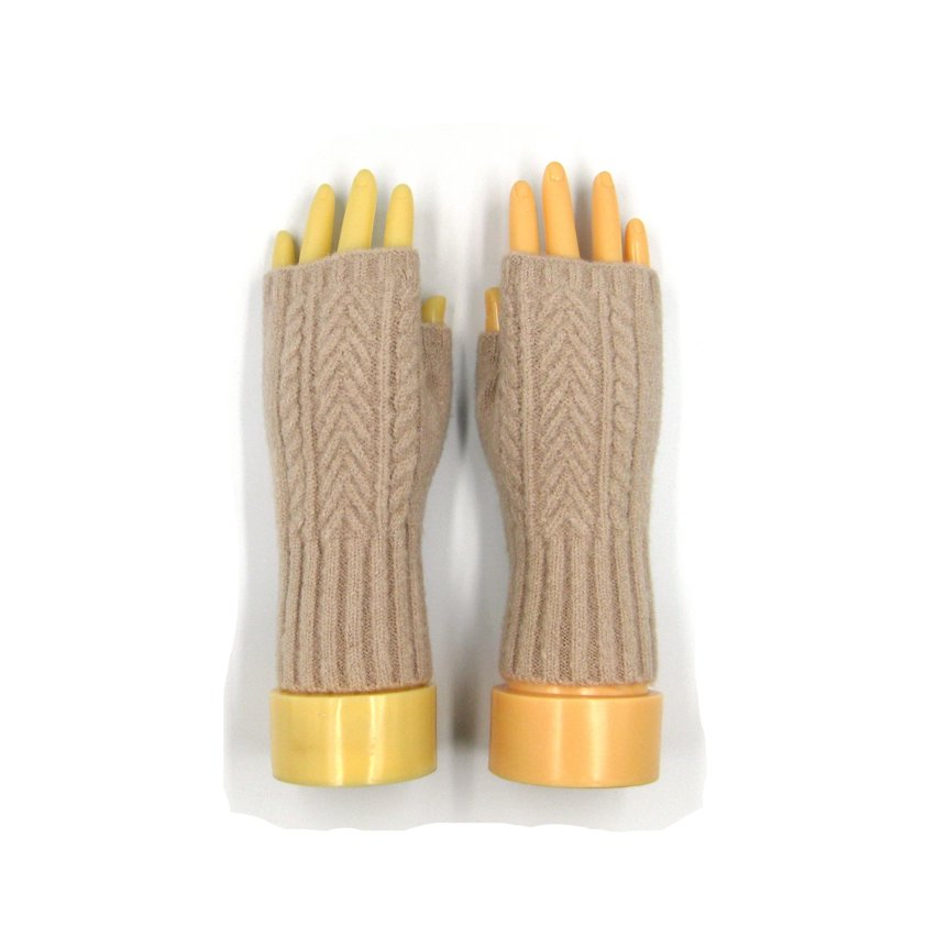 Beige Knitted Fingerless Gloves