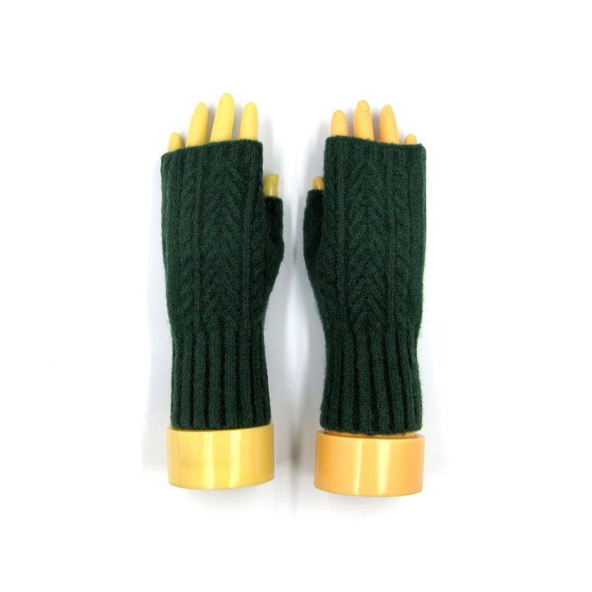 Dark Green Knitted Fingerless Gloves