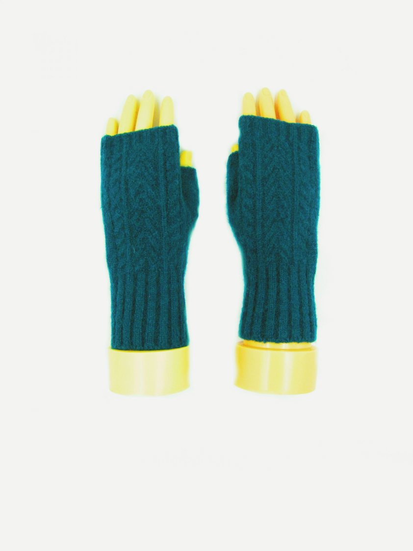 Teal Knitted Fingerless Gloves