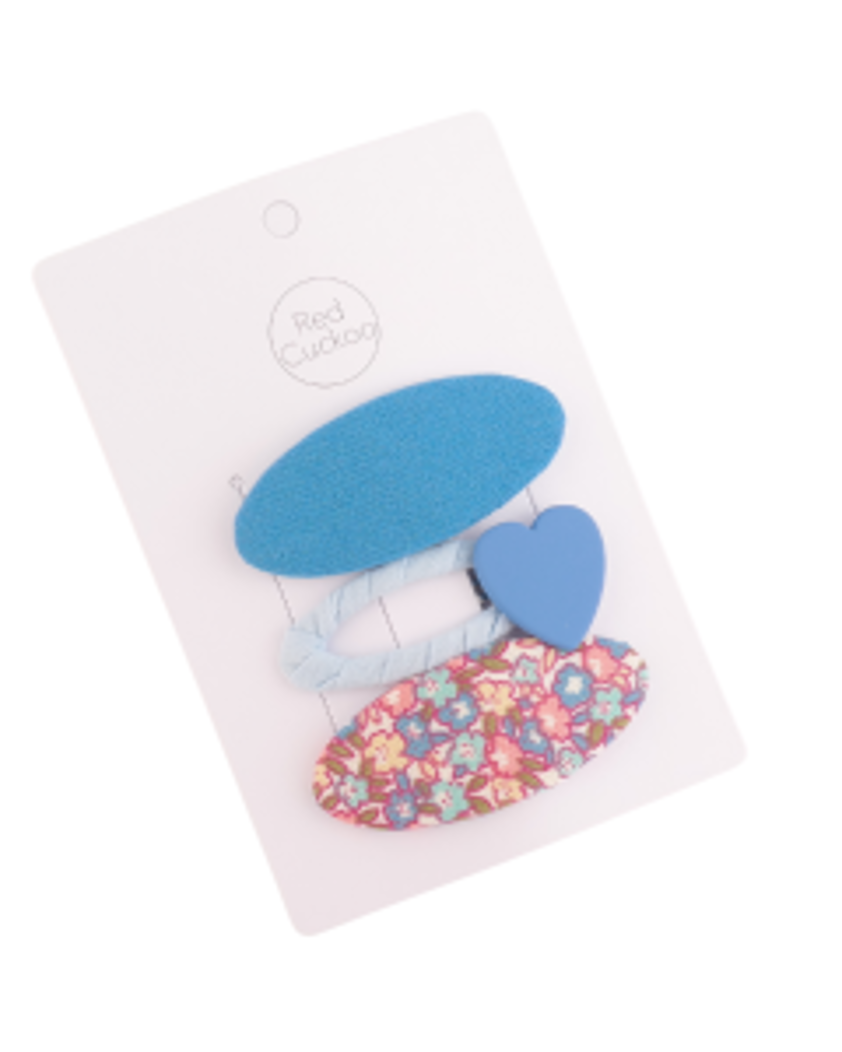 Blue Oval Heart Hair Clips Pack Of 3