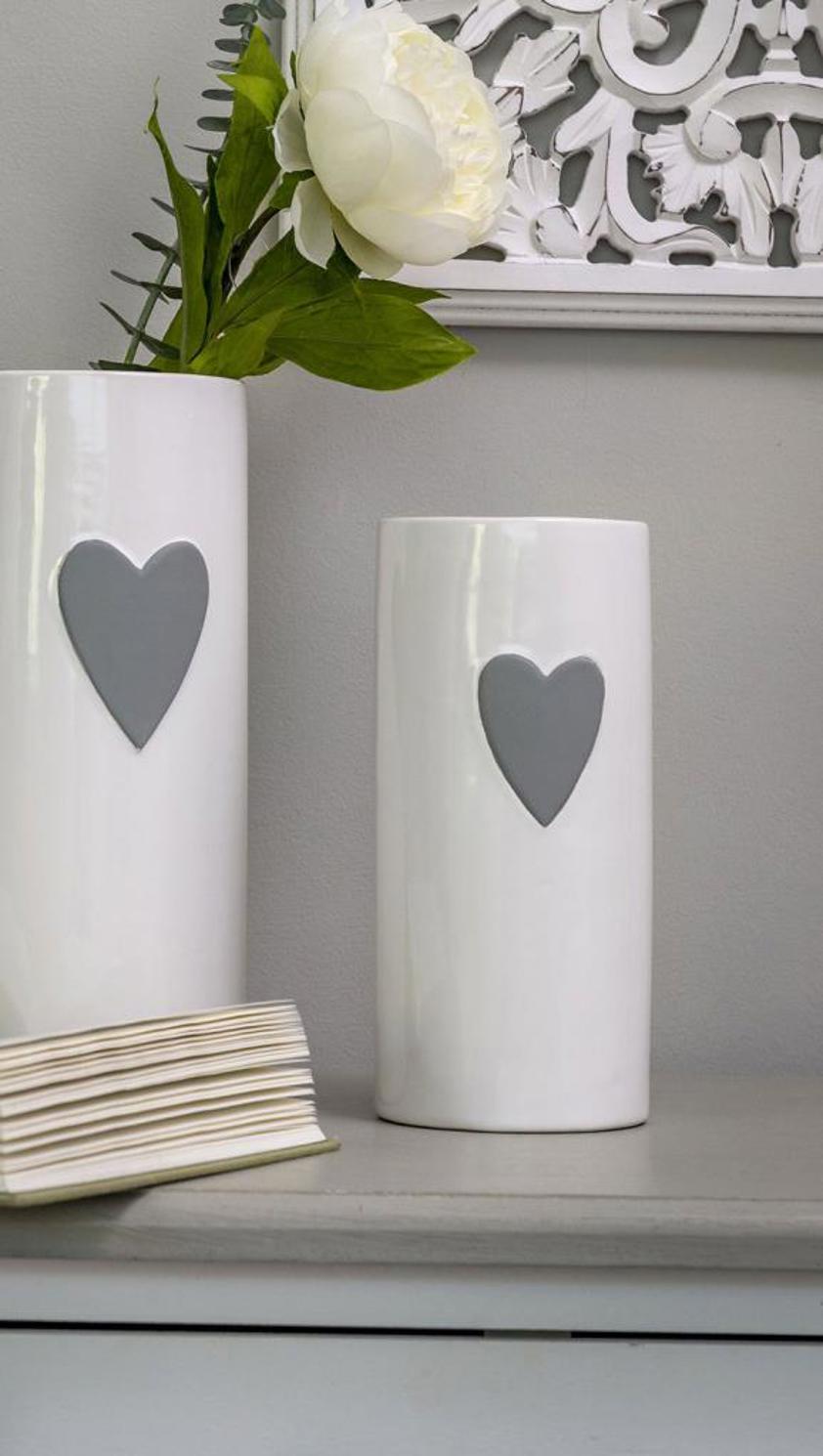 White ceramic Vase grey heart