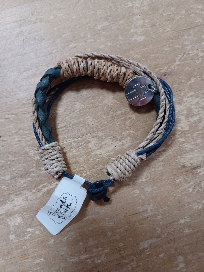 Leather & String Cross Bracelet