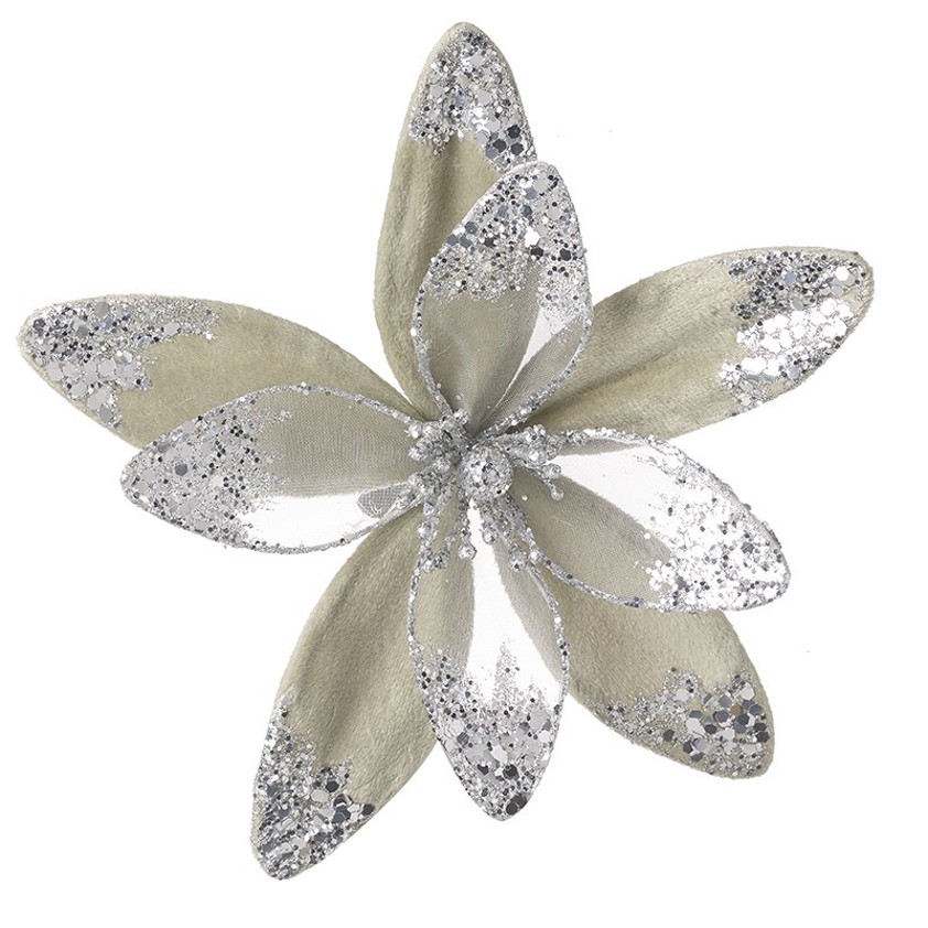 Silver Tipped Petal Flower clip on tree decoration