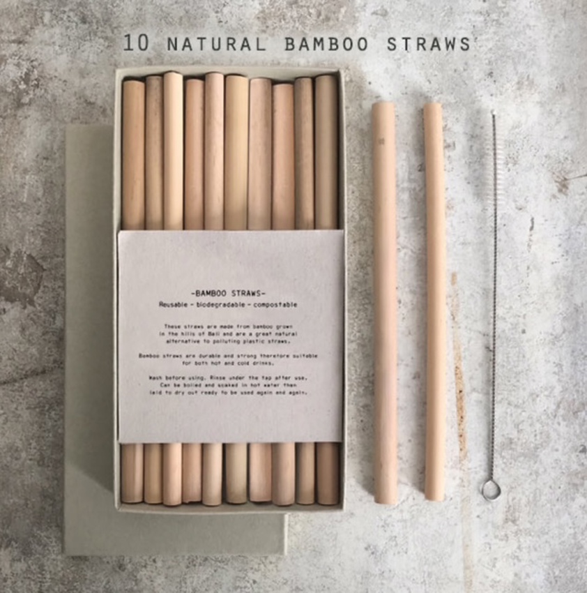Bamboo Straws - Set of 10 with Cleaning Brush