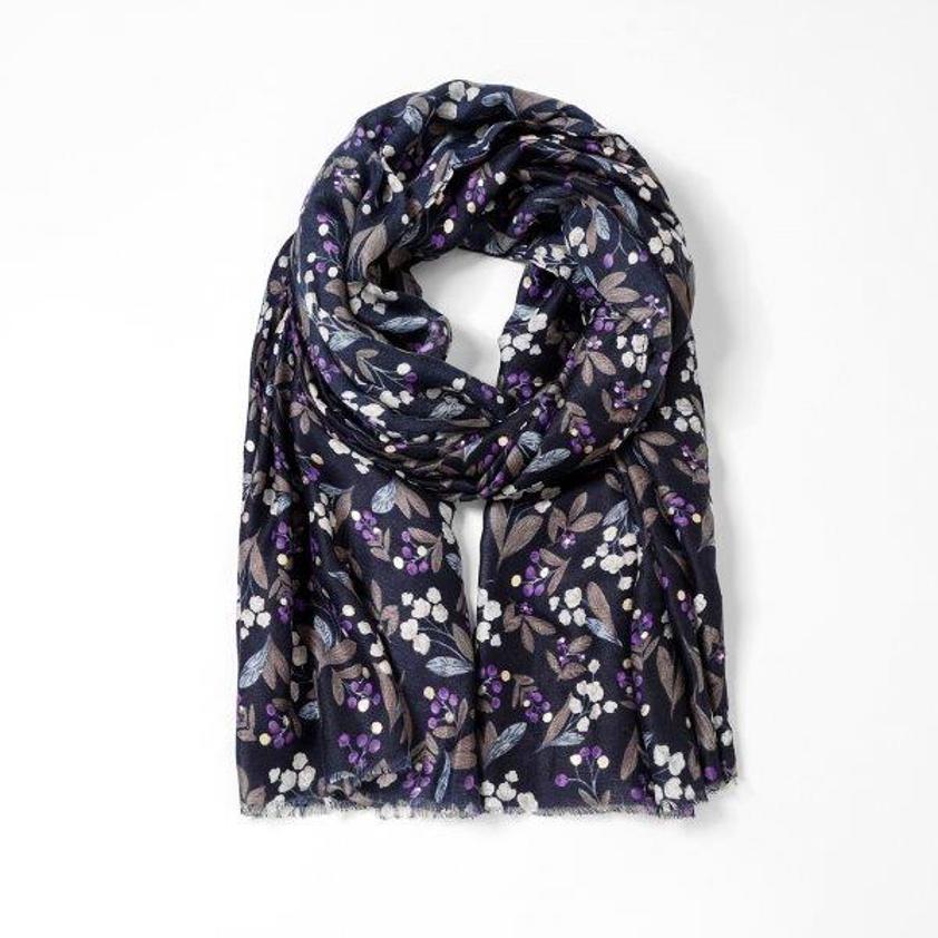 Navy Berries in Glitter  Scarf Navy