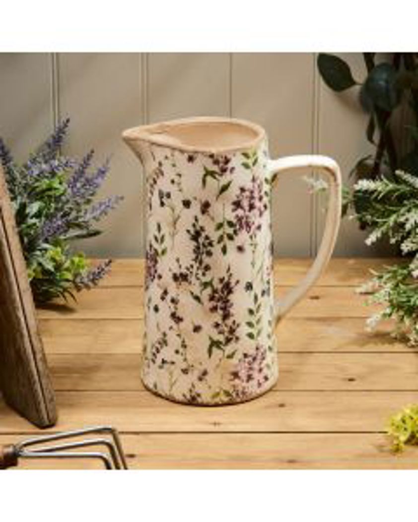 Distressed Decorative Ceramic Large Floral Tall Jug