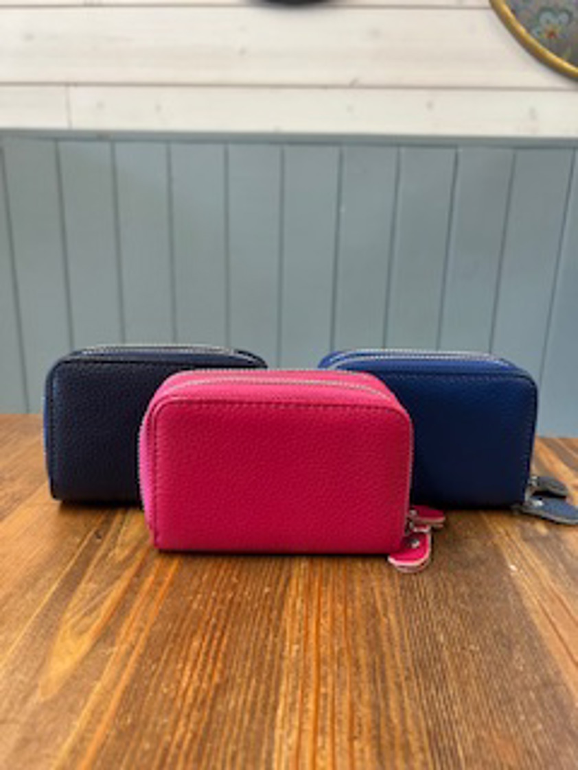 Blue Double Zip Leather Card Holder
