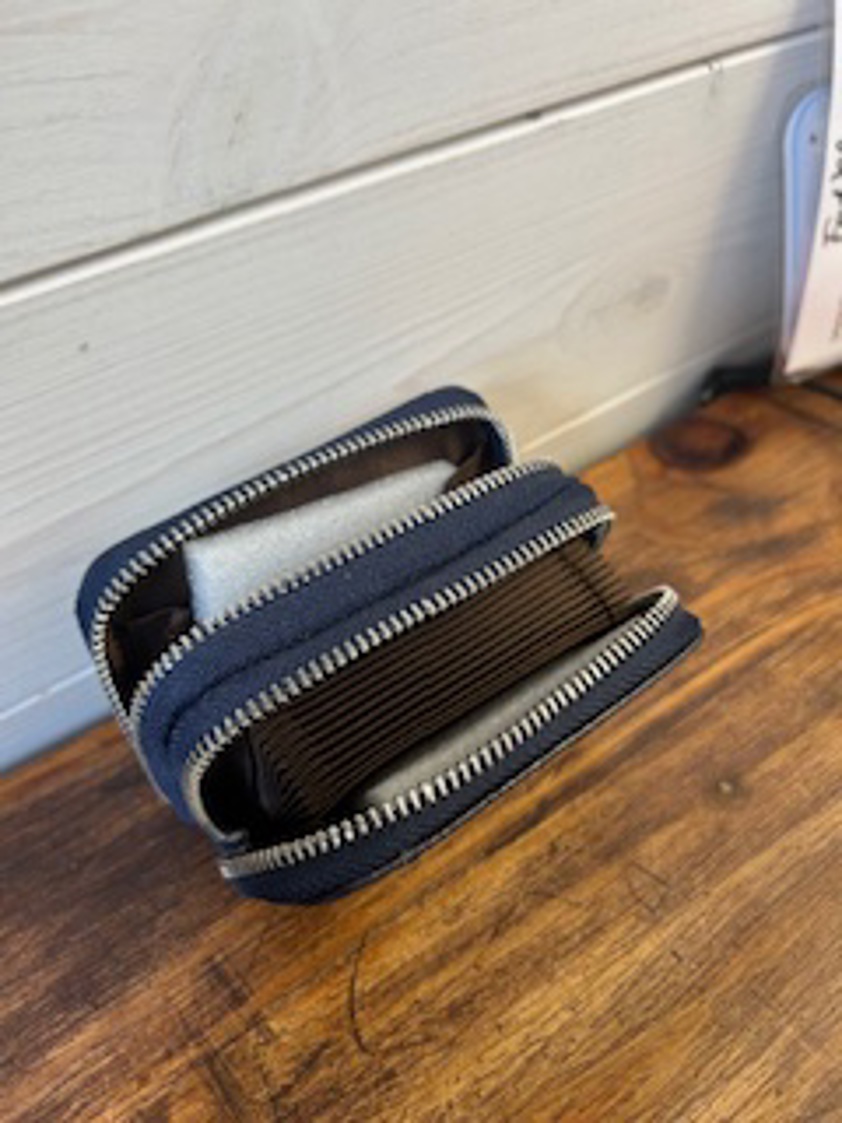 Blue Double Zip Leather Card Holder