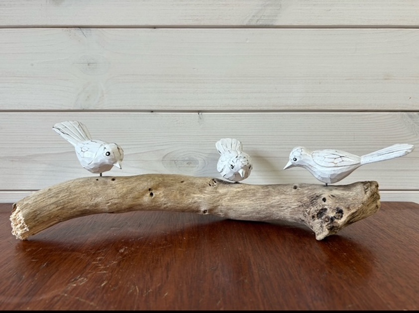 3 wooden birds on base