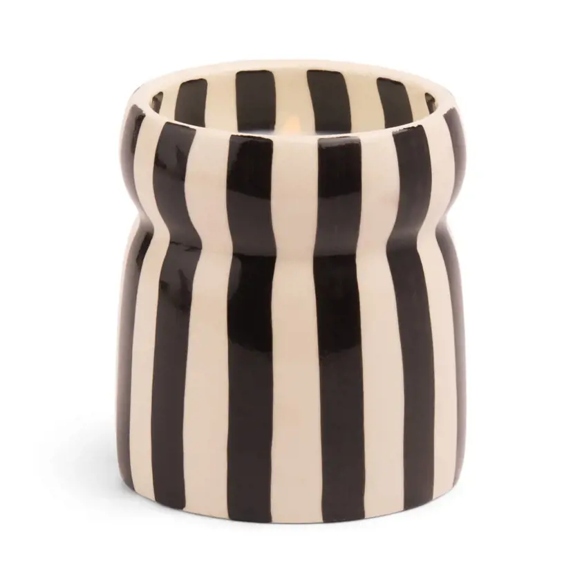 Cabana 6.5oz/184g Black Striped Ceramic Candle - Lava Stone