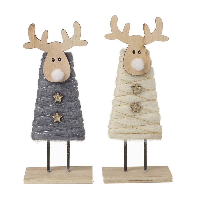 Wooden Standing Deer With Wool Coats