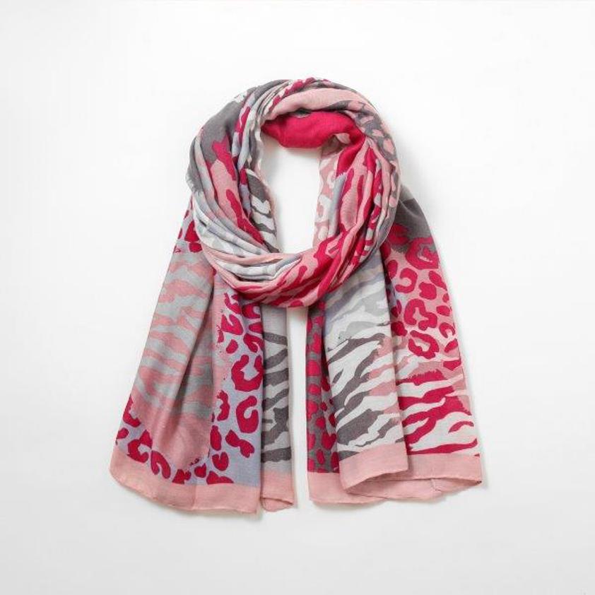 Pink Leopard & Zebra Print 26  Scarf Pink