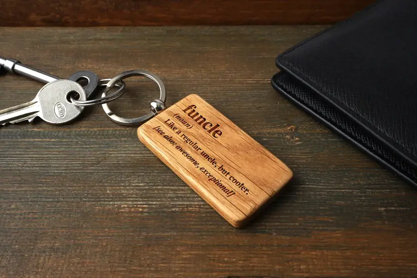 Dapper Chap 'Funcle' Rectangular Oak Keyring