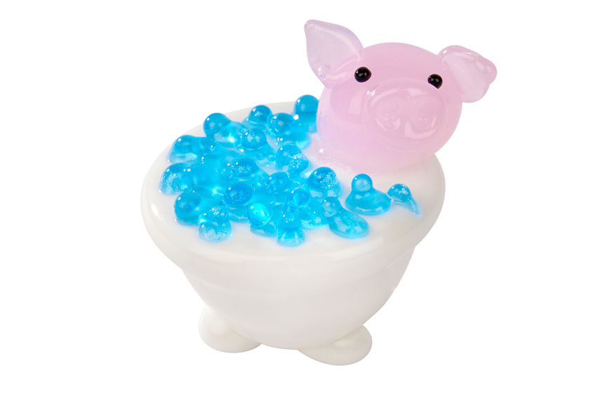 Glass Pig In Bath miniature ornament
