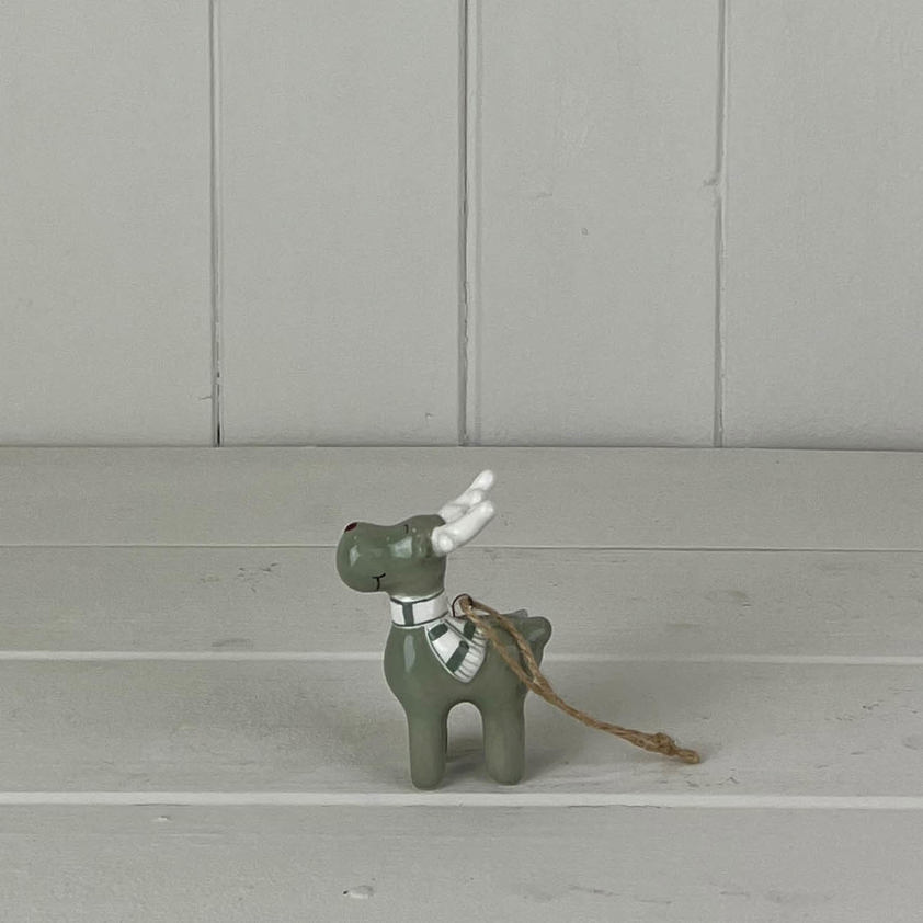 Light Green/White Ceramic Hanging Reindeer Decoration L5.2cm D2.8cm H7.8cm Weight-50g