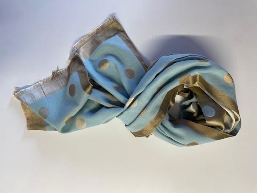 Blue Scarf - light blue with gold dots and edge