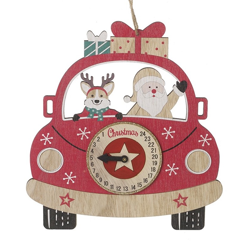 Red Wooden Car With Santa Advent