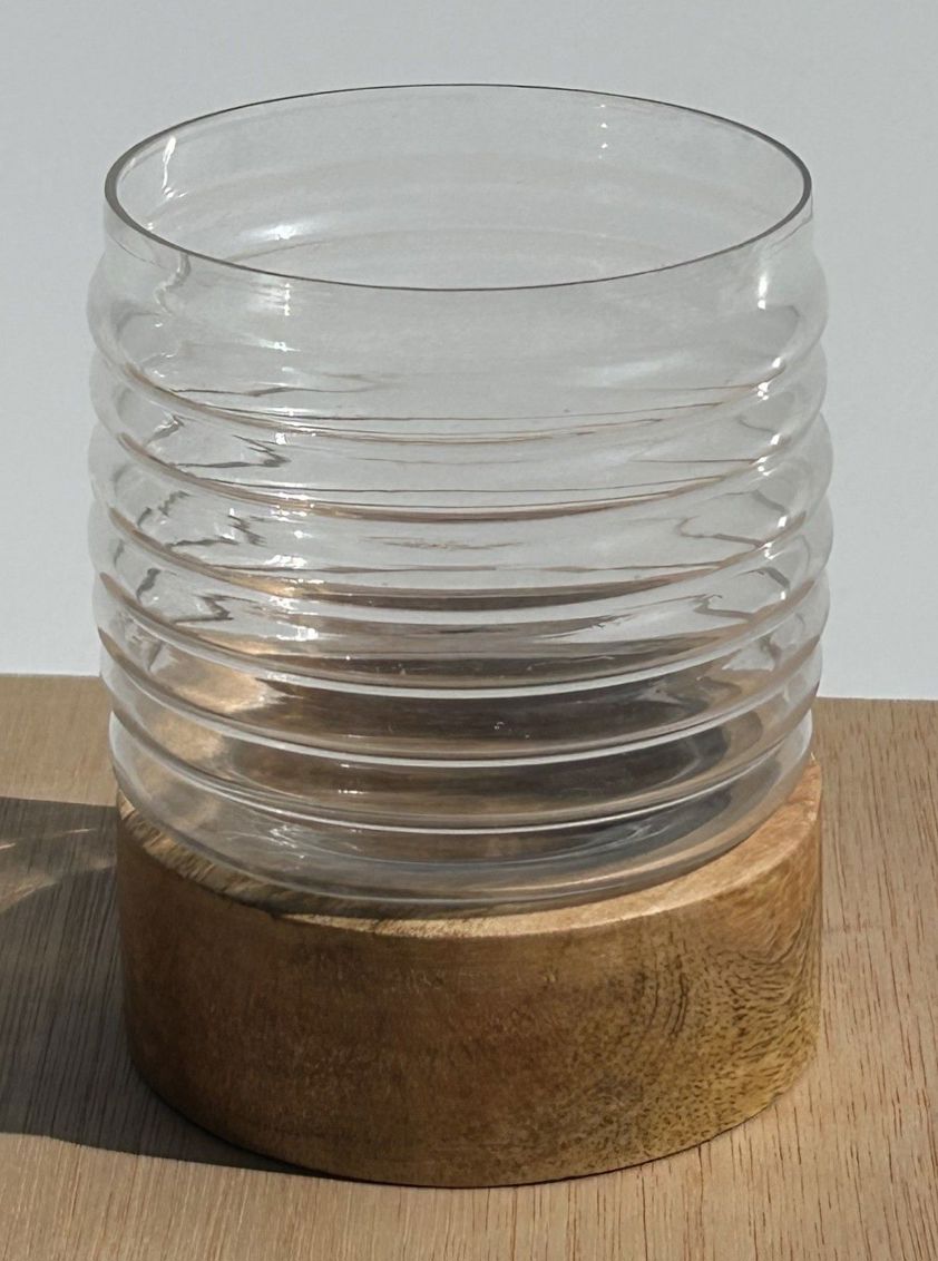 Mini Hurricane On Wooden Base Ribbed 8X9cm
