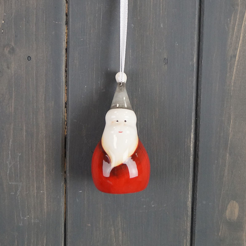 Hanging Ceramic Santa with Red Body Grey Hat (7.8cm)