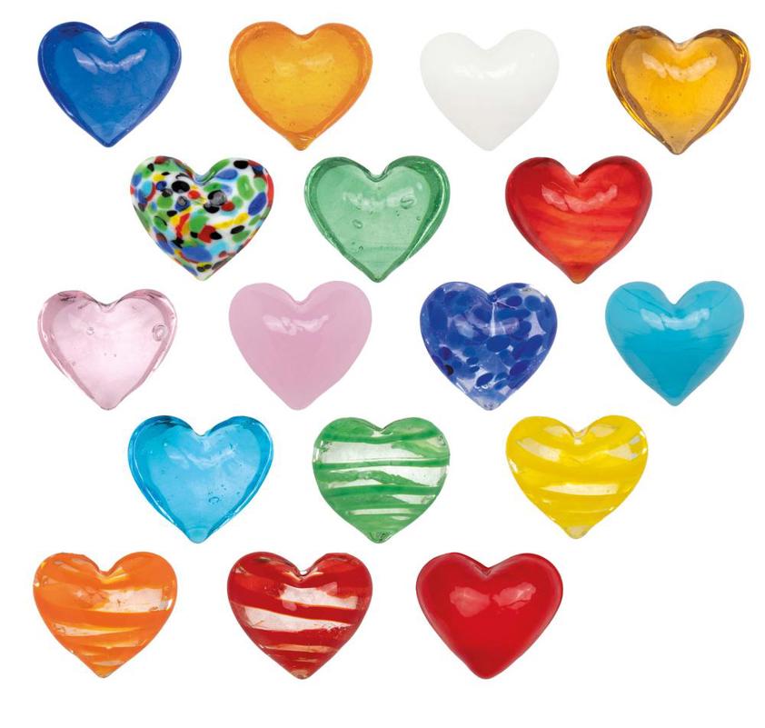 Glass hearts assorted 2.5x2.5cm
