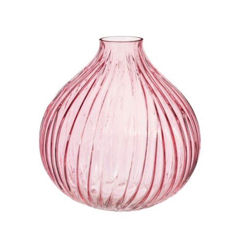 Pink Round Fluted Glass Vase