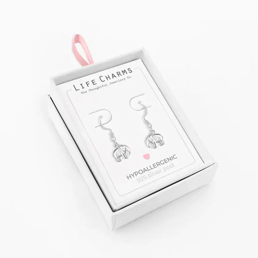 Silver Elephant Drop Earrings