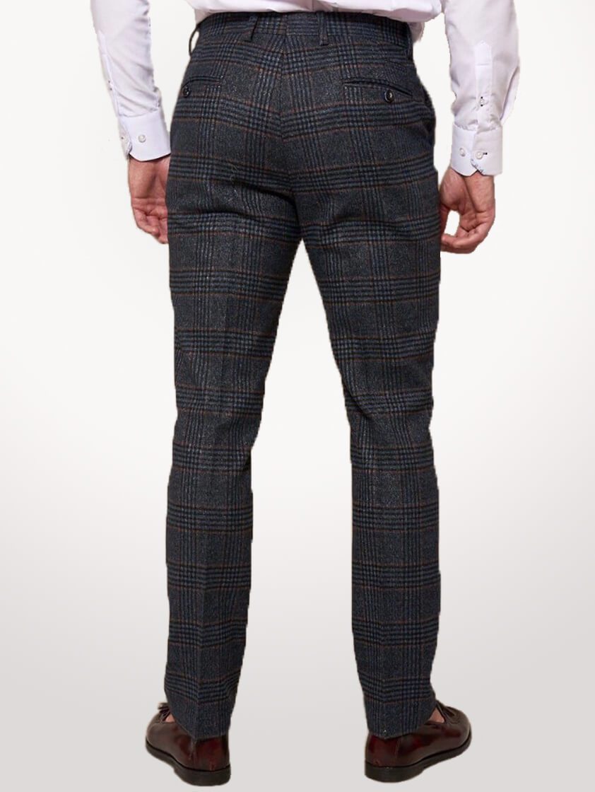 Navy Luca Tweed Check Trousers