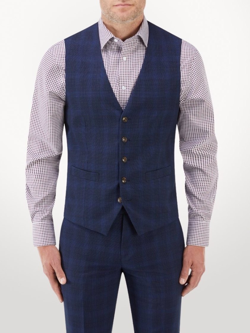 navy check waistcoat