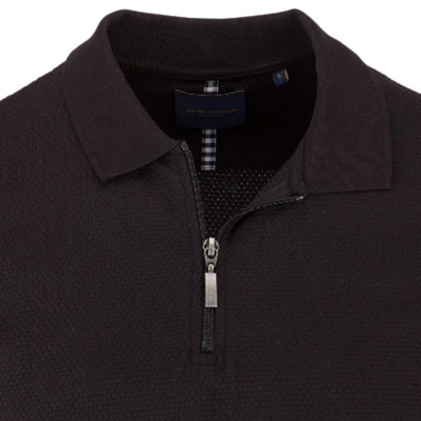 Black Jacquard Zip Up Polo Shirt
