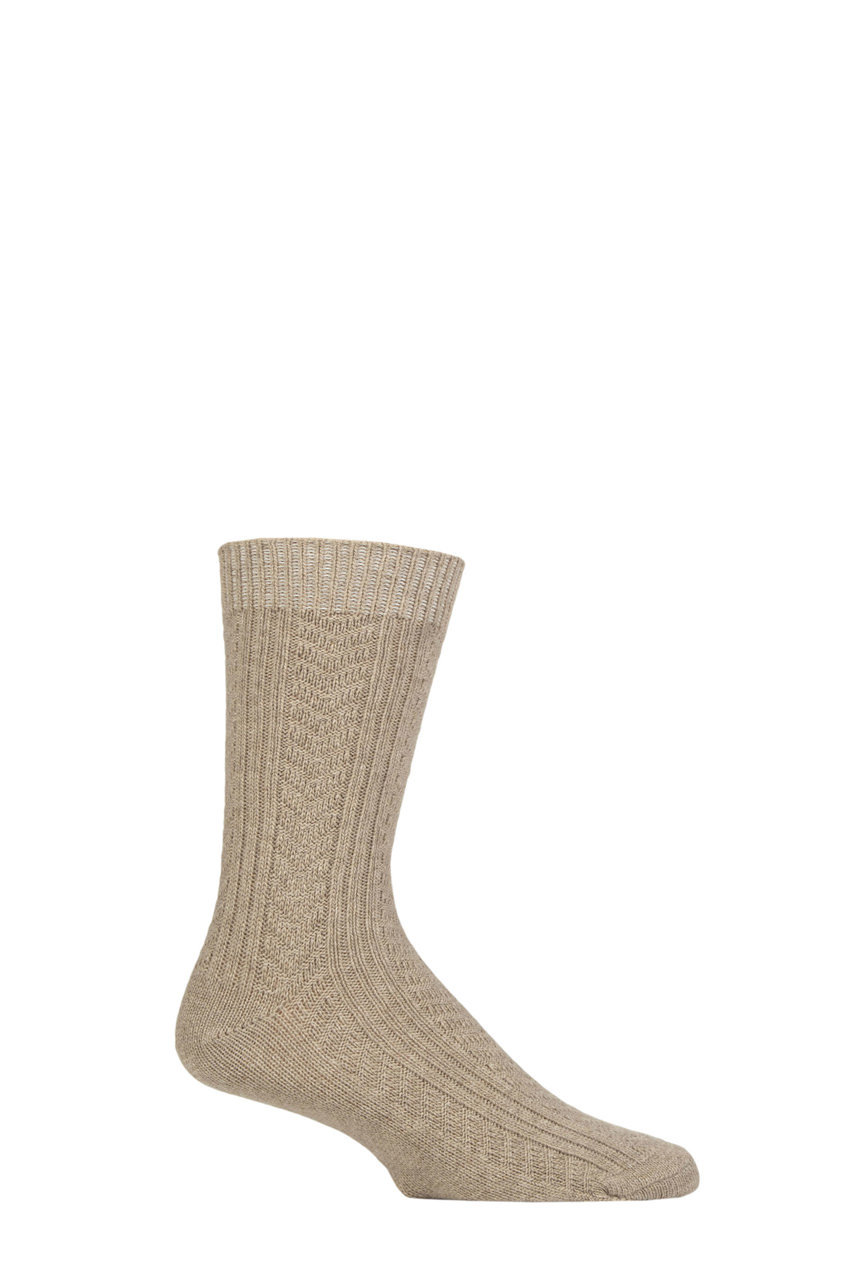 Beige 1PK Cashmere Mens Socks