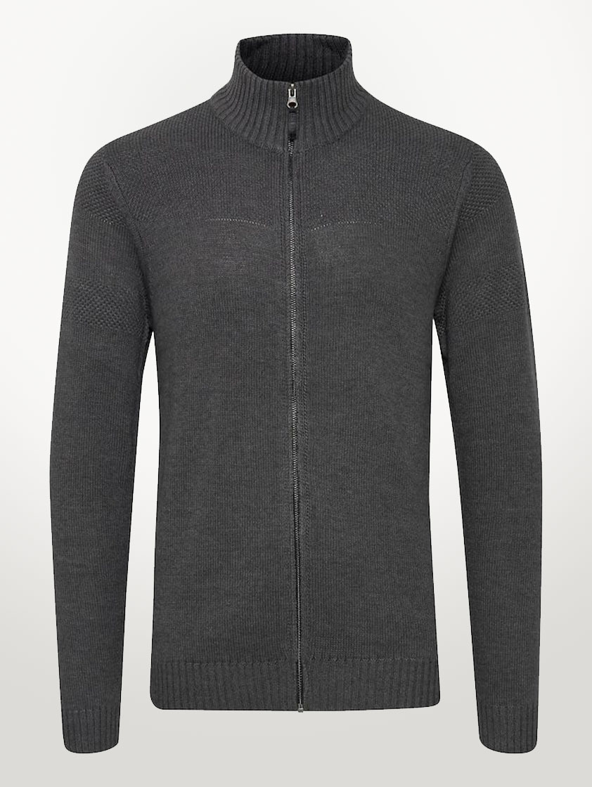 Grey Zip Up Textured Cardigan