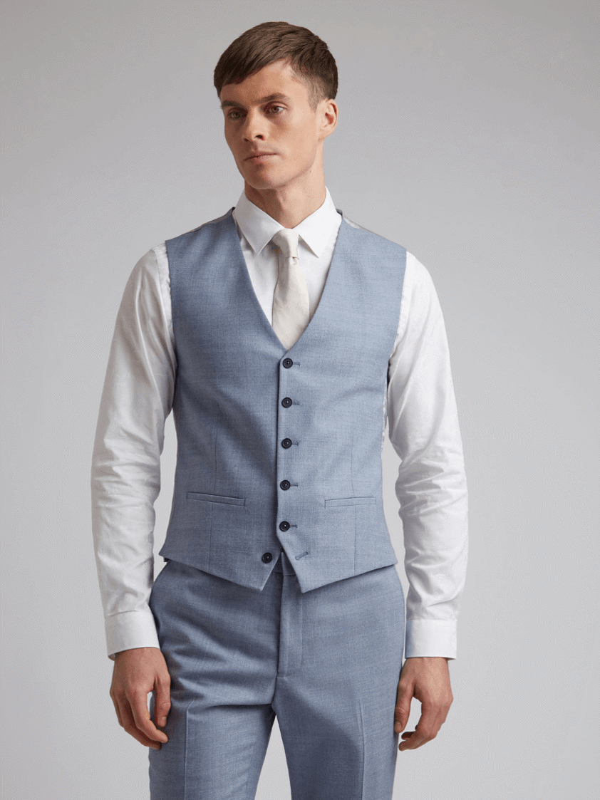 Dusty Blue Light Weight Wool Single Breasted Waistcoat