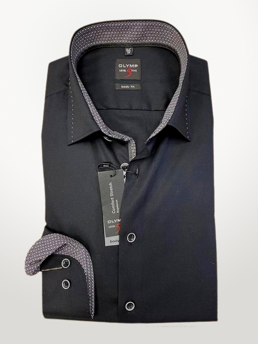 Black Olymp Slim Fit Shirt with Stitch Detailing